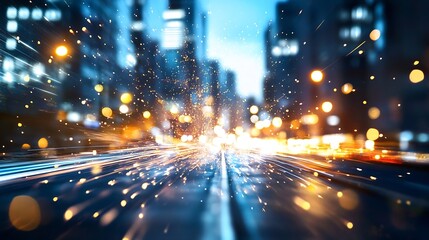 Poster - Dynamic Urban Night Scene with Blurry Lights and Motion Effect : Generative AI