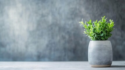 Poster - Elegant small potted plant with fresh green leaves on a textured gray background : Generative AI