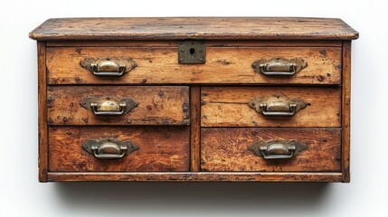 Antique wooden chest of drawers, isolated on white background.  Possible use  displaying vintage furniture