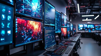 cybersecurity analysts monitoring network activity in a modern data center