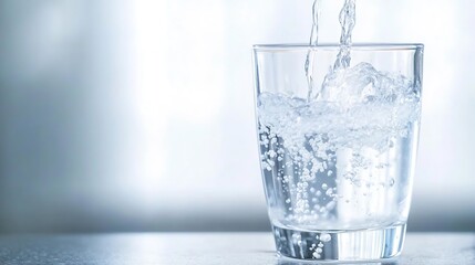 Poster - Refreshing closeup of sparkling water being poured into a glass capturing the essence of hydration and clarity : Generative AI