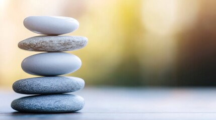 Fototapete - Beautifully arranged stones stacked in harmony symbolizing balance and tranquility in nature : Generative AI