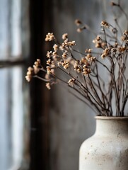 Poster - Artistic still life of dried flowers in a vintage vase showcasing rustic elegance and charm : Generative AI
