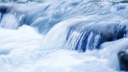 Poster - Gentle flowing water over smooth rocks in a serene and tranquil river scene : Generative AI