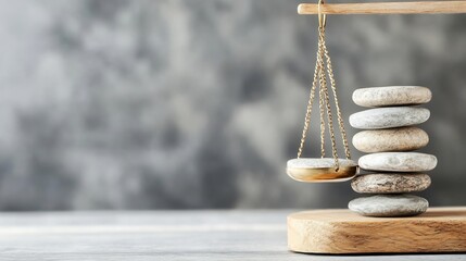 Fototapete - Artful Balance of Stones on a Wooden Base Symbolizing Stability and Harmony : Generative AI