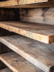 Aufkleber - Close up view of rustic wooden shelves displaying natural textures for home interior decor and design inspiration : Generative AI