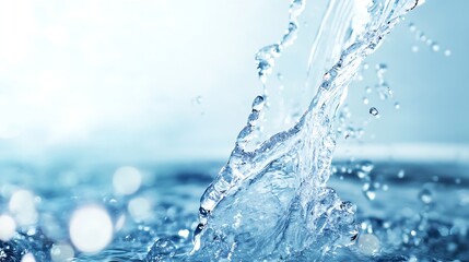 Fototapete - Dynamic splash of clear water droplets creating waves in serene blue background for hydration concept : Generative AI