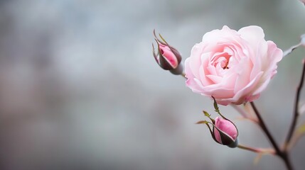 Aufkleber - Soft and delicate rose flower with budding petals bathed in gentle light creating a serene mood : Generative AI