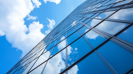 Poster - Stunning Reflection of a Modern Glass Skyscraper Highlighting the Blue Sky and Beautiful Clouds : Generative AI