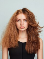 Poster - Transformation from unkempt to stylish hair in a split image showcasing professional hairstyling techniques. Generative AI