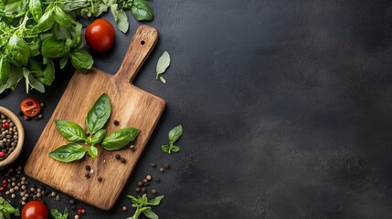 Poster - Fresh ingredients for a delicious meal arranged on a cutting board evoking culinary creativity and healthy eating : Generative AI