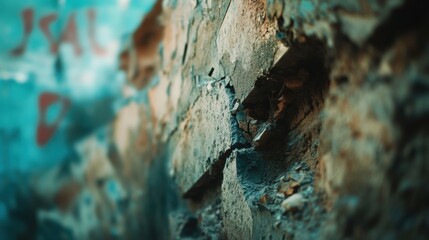 Poster - Cracked walls of ruined buildings reflect the passage of time in an abandoned urban setting. Generative AI