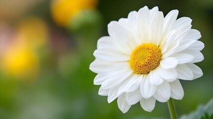 Poster - Closeup of a delicate white daisy flower blooming beautifully against a blurred background : Generative AI