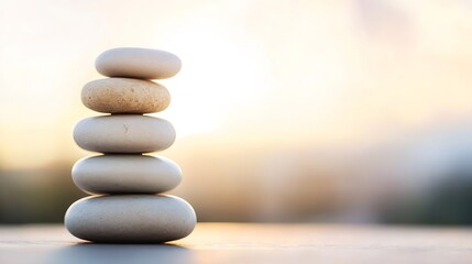 Poster - Stacked smooth stones creating a serene balance against a soft background : Generative AI