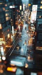 Poster - Vibrant post rain cityscape  shimmering streets reflecting life s stories in gentle blur