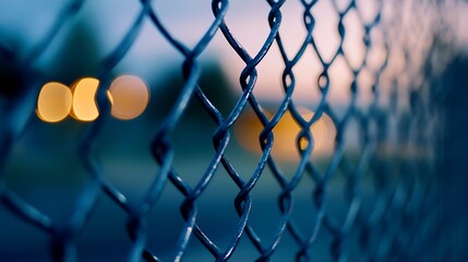 Aufkleber - Closeup of a chainlink fence with a blurred background creating an artistic effect : Generative AI