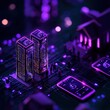 © spacenomads - Illuminated Futuristic Cityscape with Digital Components and Purple Lighting on Circuit Board