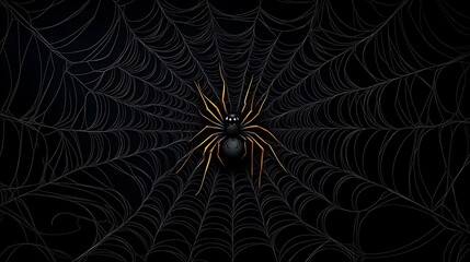 Black Spider in Intricate Web: Dark Digital Illustration AI Generated