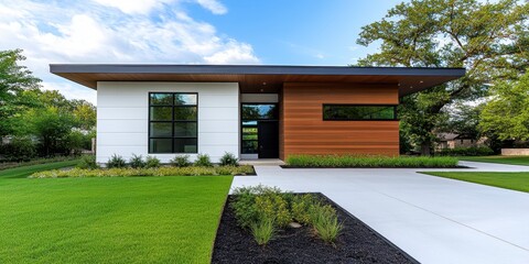 White siding with parallel lines and slight texture, paired with a flat rubber roof, creating a low-maintenance, modern look with clean lines.