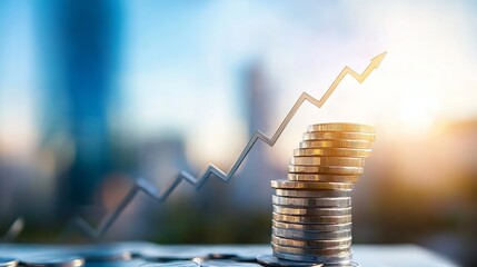 Aufkleber - Growth in finance represented by stacks of coins with an upward trendline highlighting economic success : Generative AI