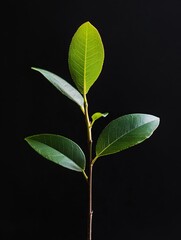 Aufkleber - Vibrant green leaves on a small plant against a solid black background showcasing nature's beauty and tranquility : Generative AI