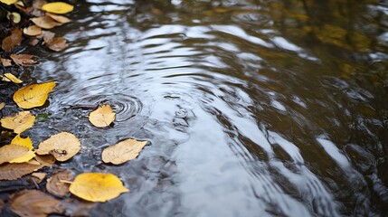 Leinwandbilder - Rippling Water Surface with Yellow Leaves on Shore Captured in Autumn Season : Generative AI