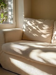 Leinwandbilder - Cozy couch bathed in soft natural light with interesting shadows created by nearby foliage : Generative AI