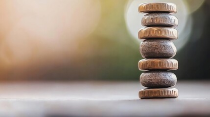 Fototapete - Artistic arrangement of stones stacked carefully on a blurred background representing balance and tranquility : Generative AI