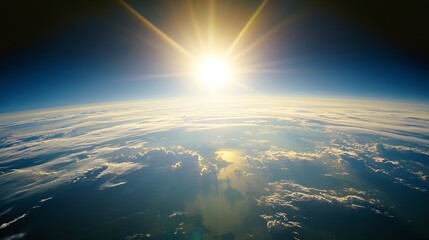 Aufkleber - Stunning Sunrise Over Earth from Space with Dramatic Light and Clouds Atmospheric View : Generative AI