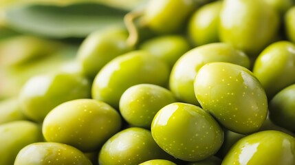 Poster - Closeup of fresh green olives on a branch highlighting healthy produce : Generative AI
