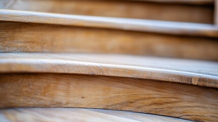 Poster - Close angle of smooth wooden staircase steps showing natural grain and design elegance : Generative AI