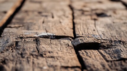 Aufkleber - Closeup view of a weathered wooden surface with cracks and texture adding rustic charm to the image : Generative AI
