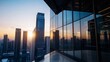 © Generative AI - Stunning view of modern skyscrapers reflecting sunlight during sunset in an urban landscape : Generative AI
