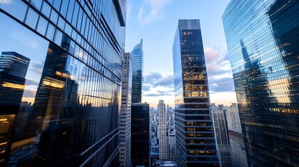 Poster - Stunning city skyline captured during sunset showcasing modern skyscrapers and urban architecture : Generative AI