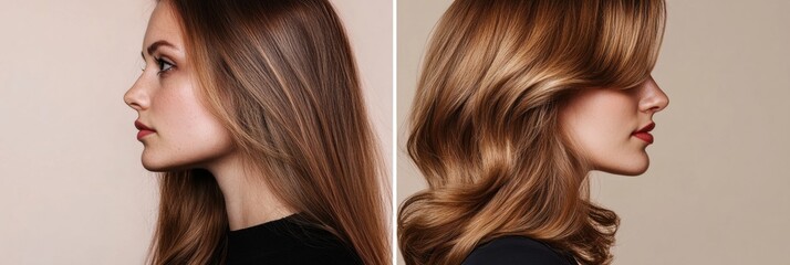 Poster - Transforming from dull to stylish hair showcases a stunning before and after look of a hair makeover. Generative AI