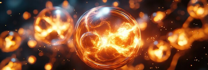 Fototapete - Visualization of gas molecules in motion showcases glowing atomic structures in dynamic interaction. Generative AI
