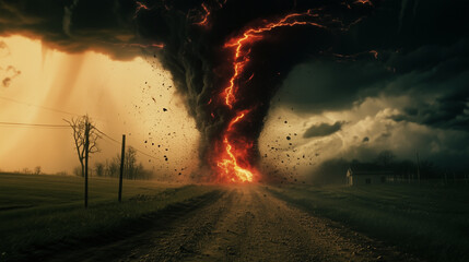 Wall Mural - A shadowy tornado with red lightning crackling inside, as if hiding an unknown dark power