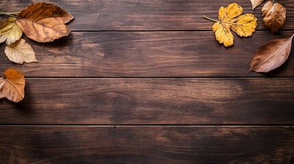 Leinwandbilder - Autumn Leaves on Rustic Wooden Table Creating a Warm Seasonal Atmosphere : Generative AI