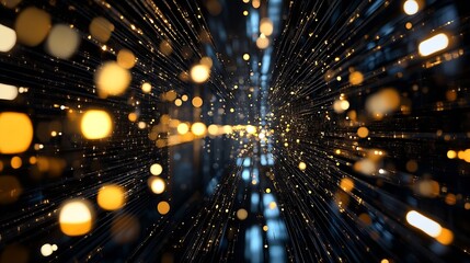 Fototapete - Stunning digital illustration of glowing golden particles in a mesmerizing energetic flow : Generative AI