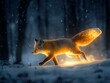 © lareyna - fox in forest, night scene, glowing fur, mystical ambiance, fantasy setting