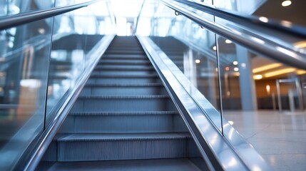 Wall Mural - Modern escalator leading up in a bright contemporary building showcasing sleek architecture and glass design : Generative AI