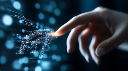 Leinwandbilder - Futuristic Touchscreen Interaction with Digital Data and Technology Graphics : Generative AI