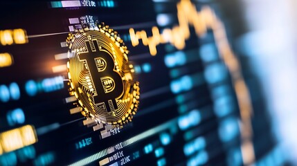 Aufkleber - Cryptocurrency Bitcoin displayed on a digital screen with graphs representing market trends and data analysis : Generative AI