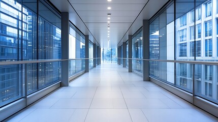 Leinwandbilder - Modern Architecture Corridor with Glass Walls and Sleek Design in a City Building : Generative AI