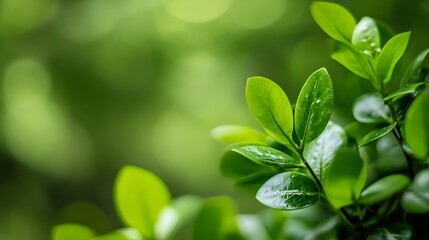 Poster - Close Up View of Fresh Green Leaves with a Soft Focus Background in Natural Light : Generative AI