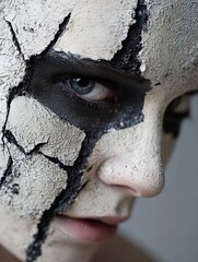 Aufkleber - Artistic Abstract Portrait of a Model with Cracked Face Makeup : Generative AI