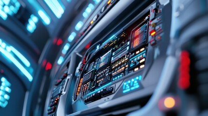 A professional monitoring servers in a futuristic data center, equipment, cyber security concept, digital future
