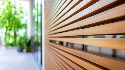 Leinwandbilder - Closeup of wooden slats on a modern facade showcasing natural materials and design : Generative AI