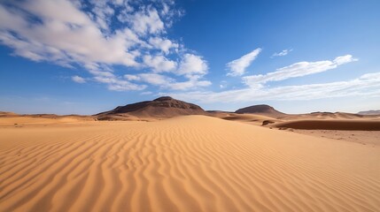 Aufkleber - Stunning desert landscape showcasing sandy dunes and a bright blue sky with wispy clouds : Generative AI