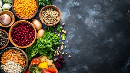 Poster - Vibrant Array of Fresh Organic Vegetables and Pulses on Dark Background : Generative AI